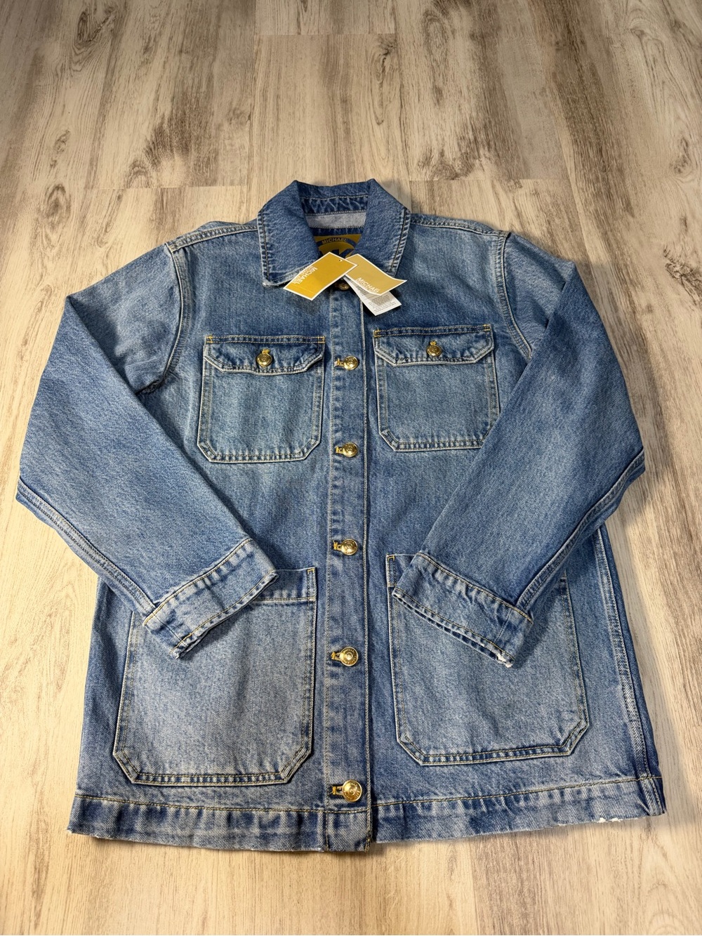 Michael Kors Light Blue Denim Shirt Jacket with Gold Buttons
